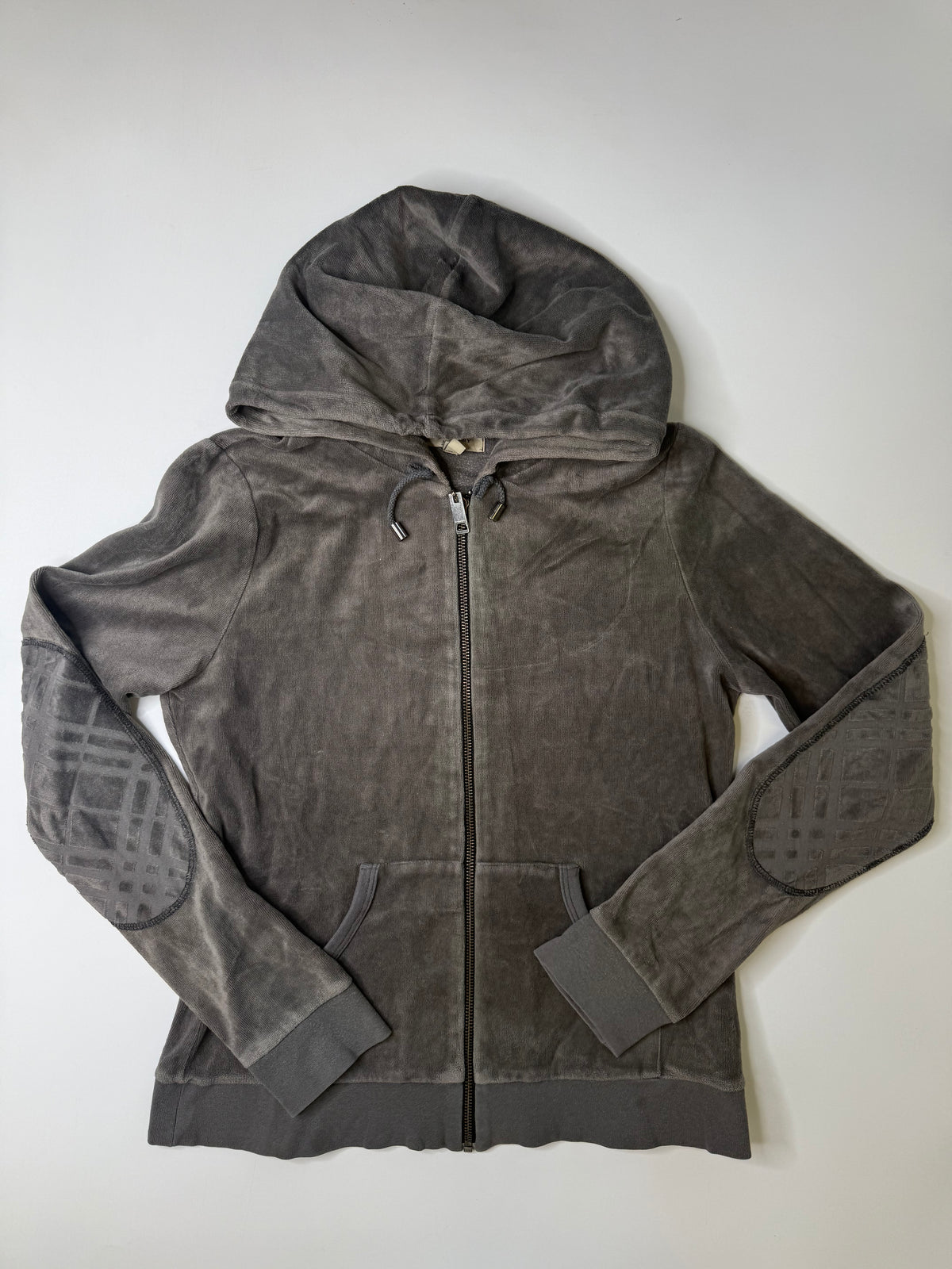 BURBERRY VELOUR ZIP HOODIE GREY (M)