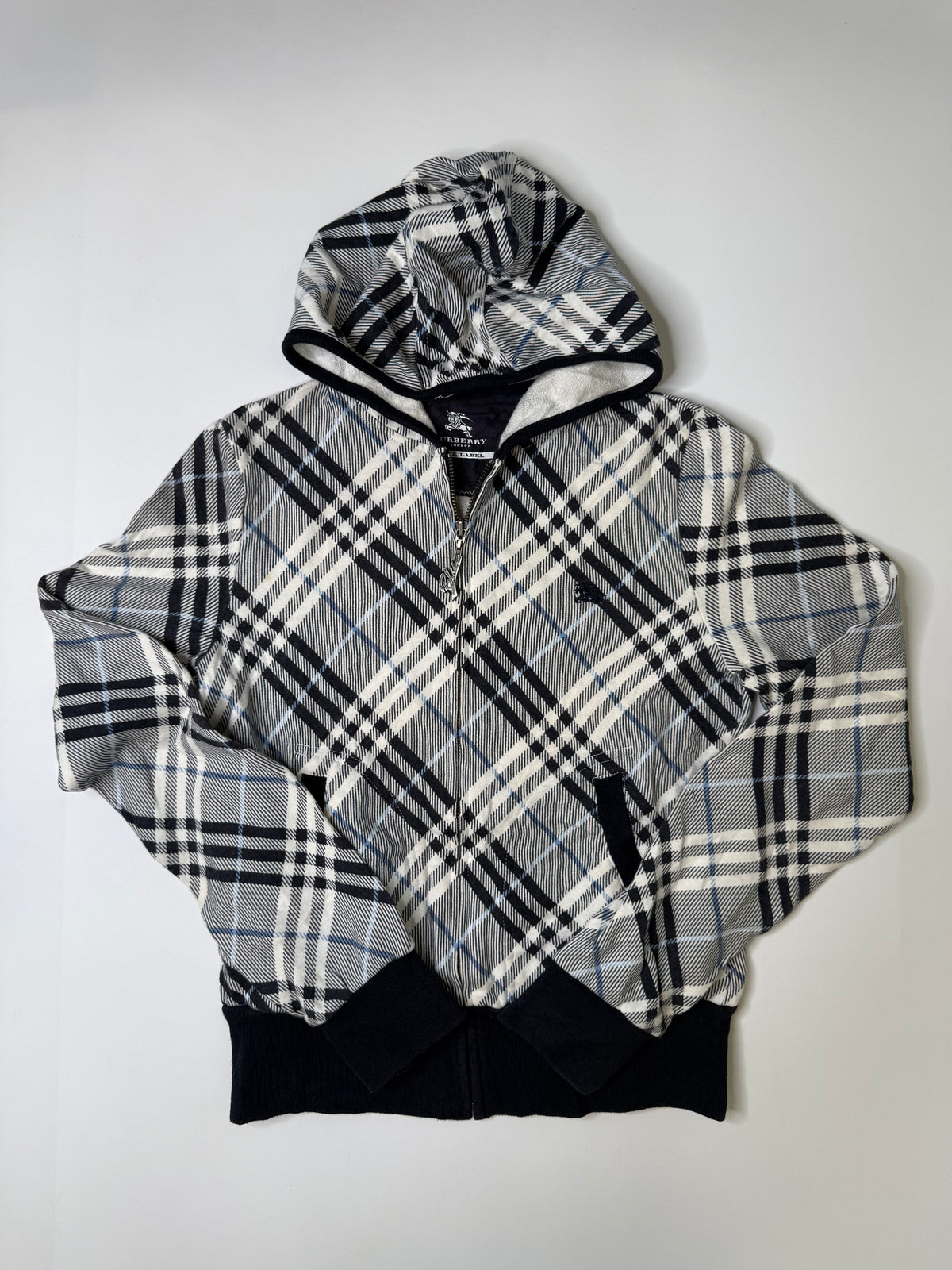 BURBERRY LONDON BLUE LABEL NOVA CHECK ZIP HOODIE GREY (38)