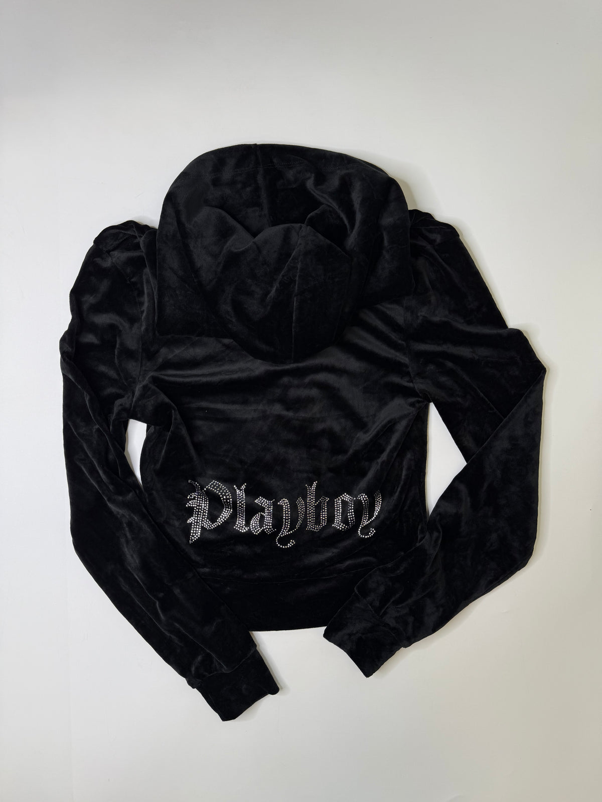 PLAYBOY RHINESTONE BUNNY VELOUR HOODIE BLACK (S)