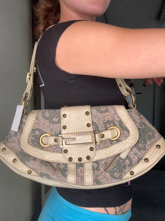 GUESS MONOGRAM STUDDED BAG – TAUPE