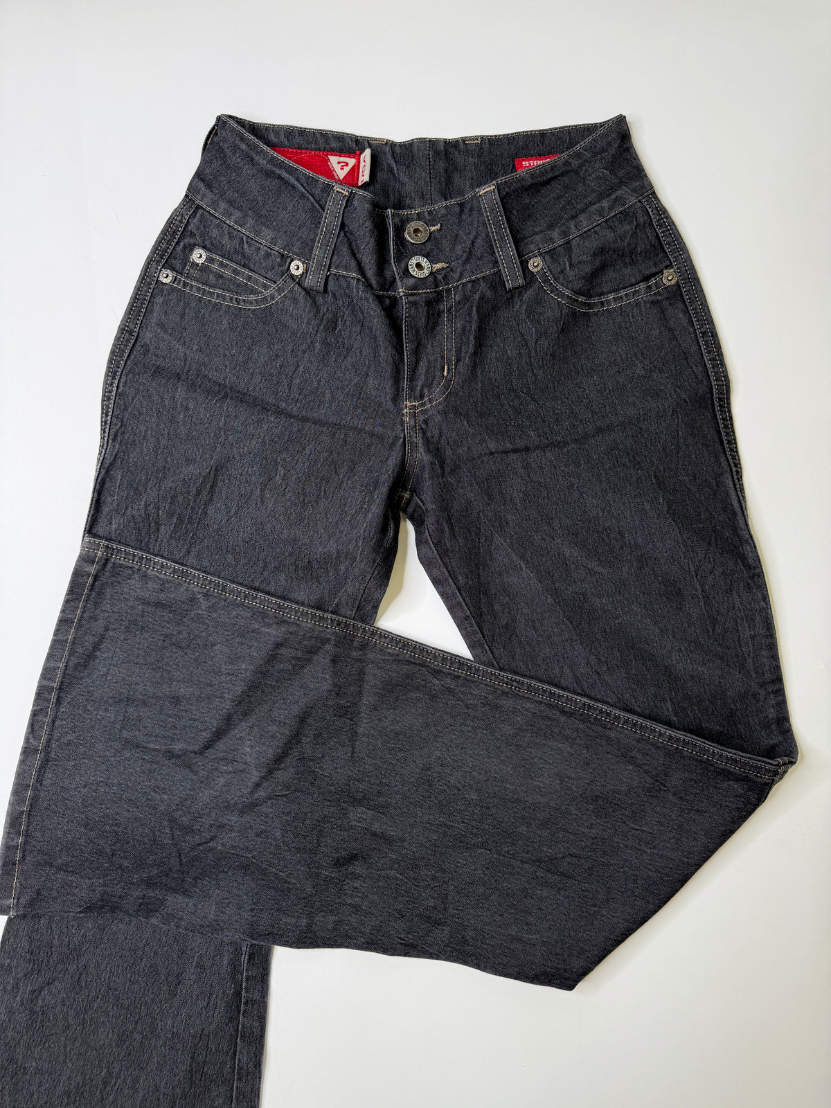VINTAGE GUESS MID RISE STRETCH DENIM FLARED JEANS BLACK (24)