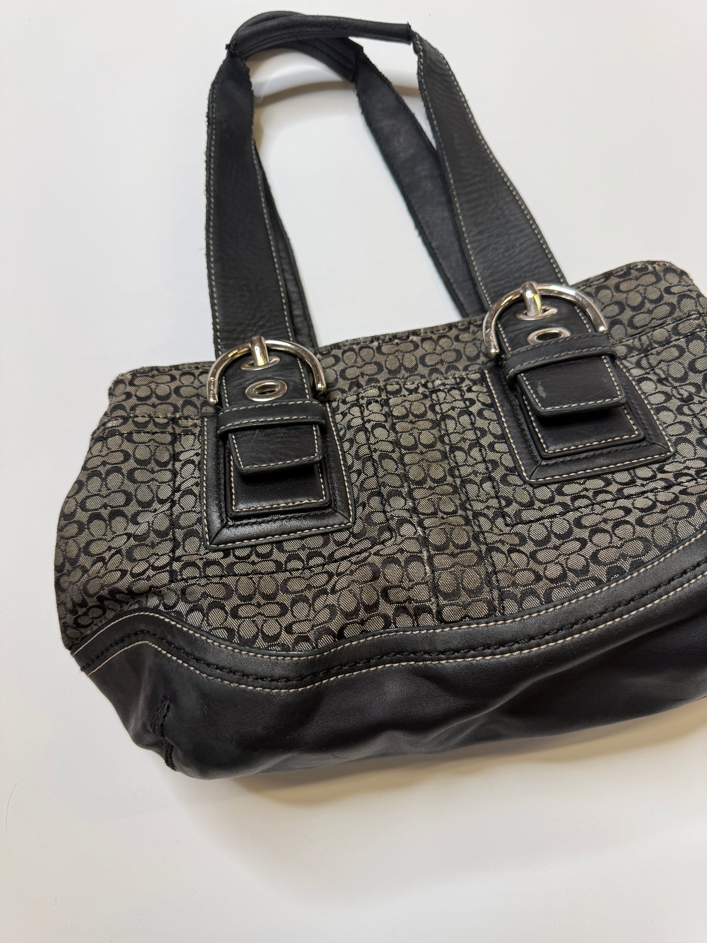 BLACK LEATHER COACH MONOGRAM PURSE