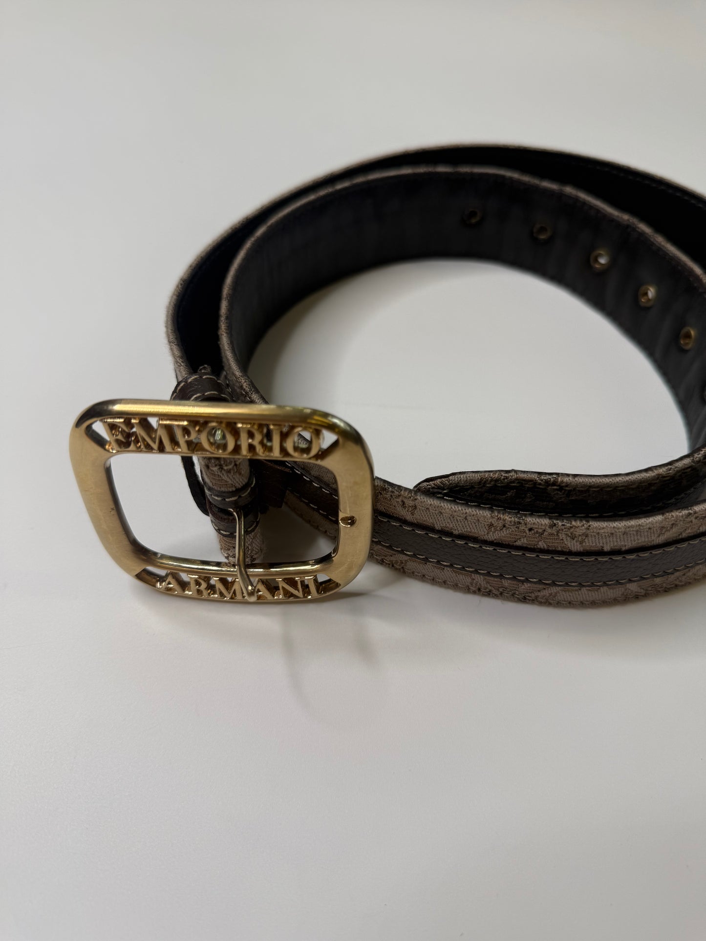 EMPORIO ARMANI VINTAGE MONOGRAM LEATHER BELT