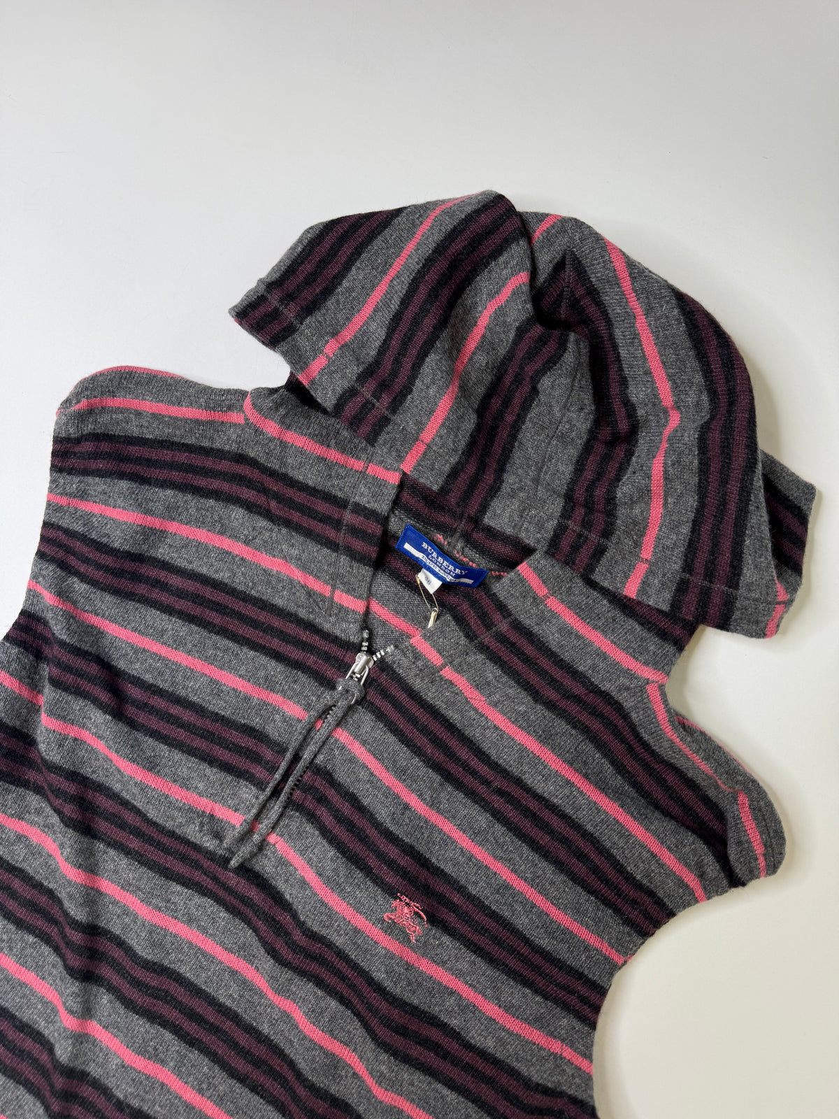BURBERRY BLUE LABEL WOOL STRIPED HOODED VEST WITH TAG! GREY (38)