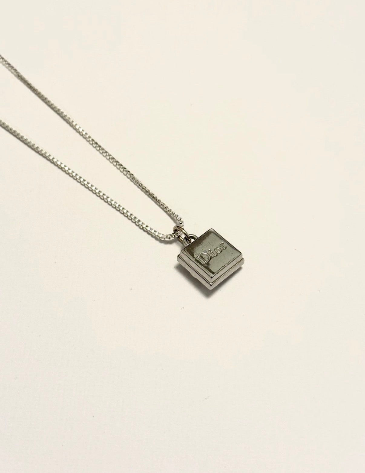DIOR SILVER SQUARE CHARM VINTAGE NECKLACE