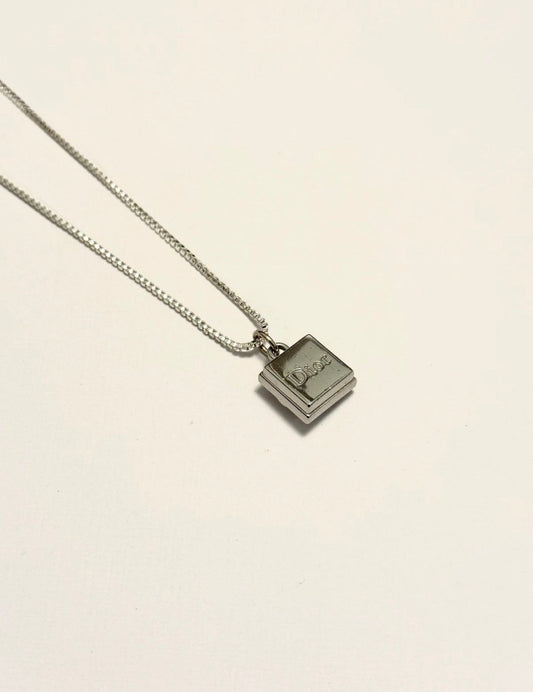 DIOR SILVER SQUARE CHARM VINTAGE NECKLACE