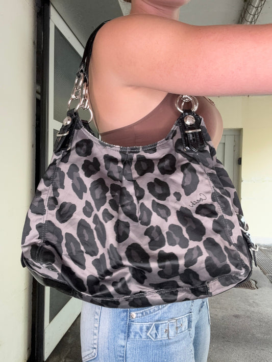 COACH VINTAGE LEOPARD PRINT NYLON HOBO BAG