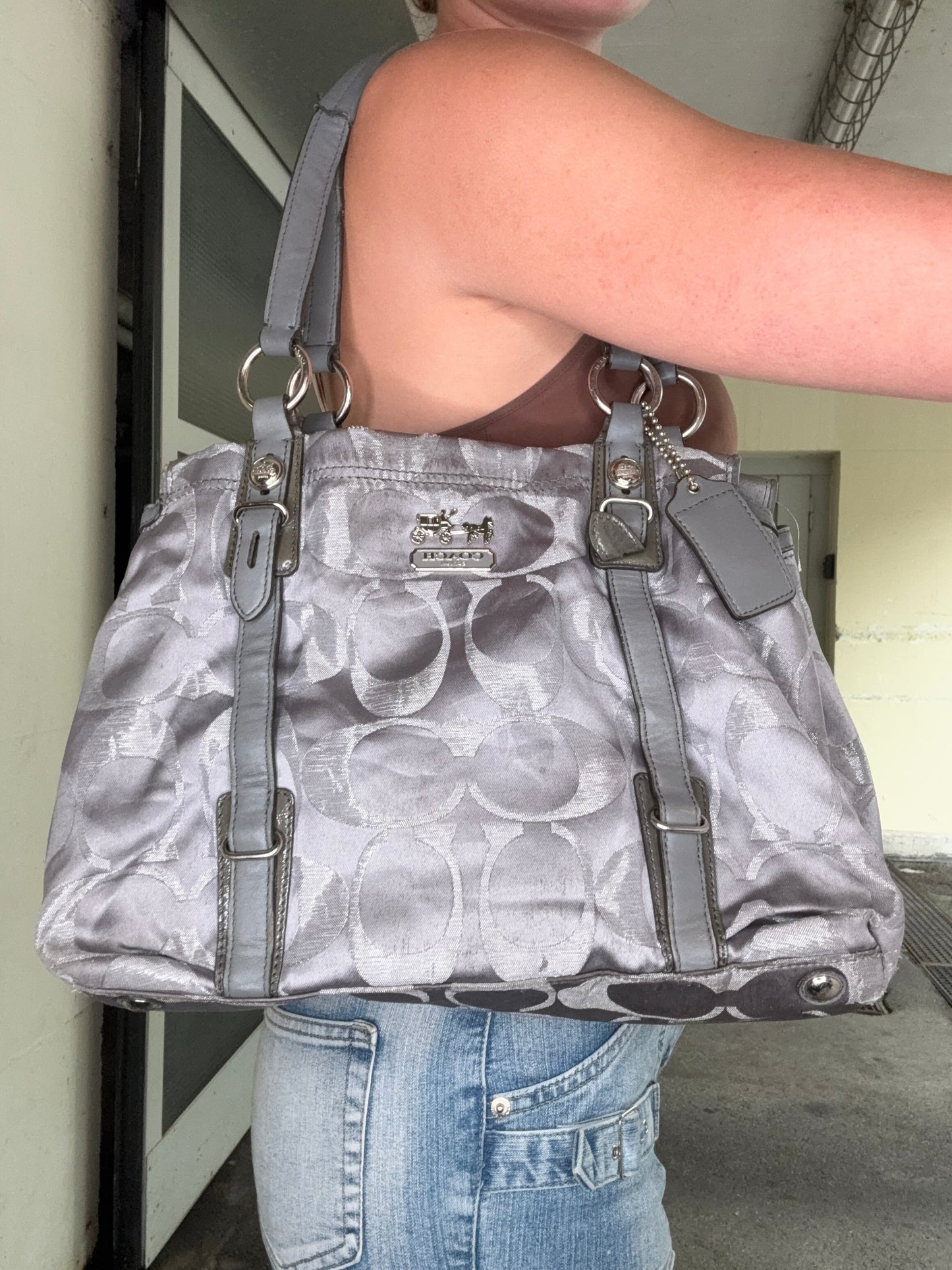 COACH VINTAGE SIGNATURE GREY TOTE BAG