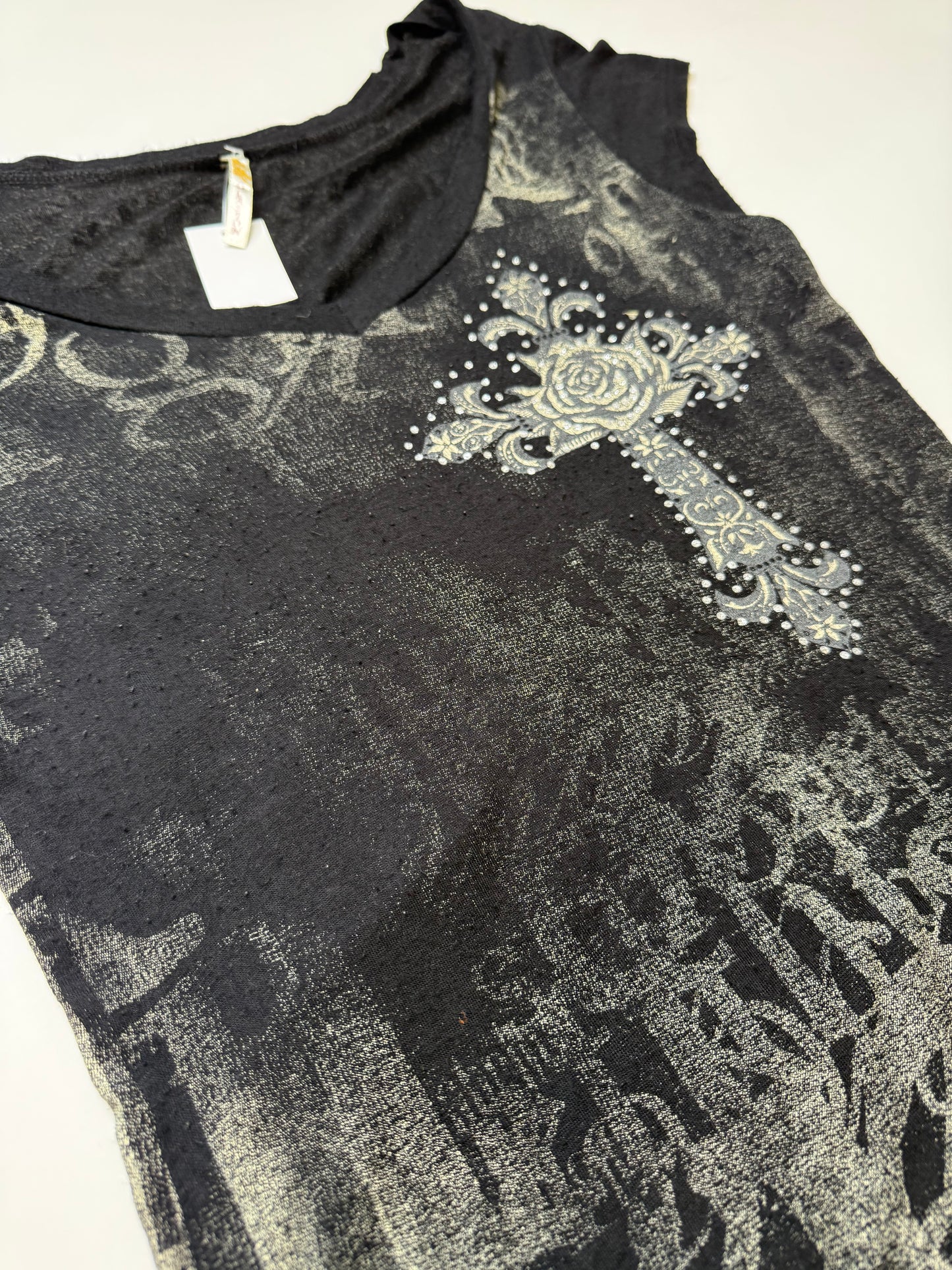 GOTHIC ANGEL WINGS ROSE BURNOUT TEE 2000s (M)