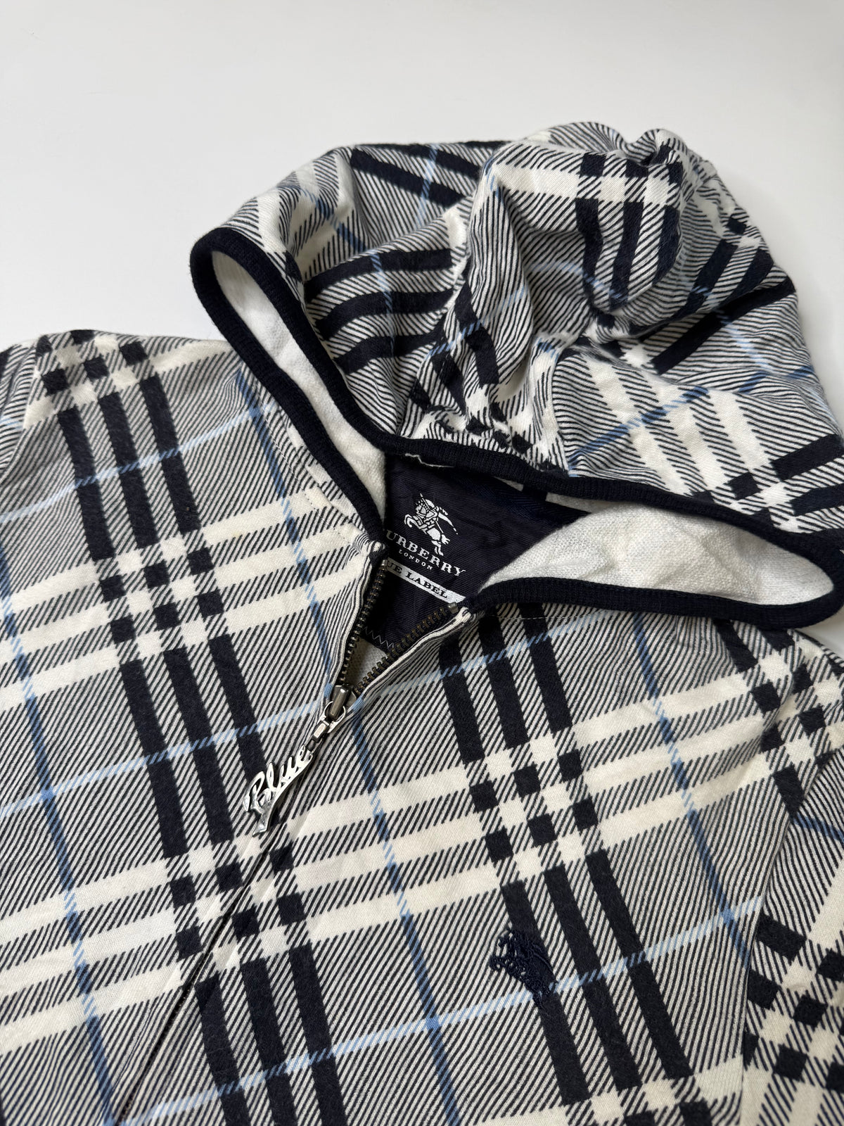 BURBERRY LONDON BLUE LABEL NOVA CHECK ZIP HOODIE GREY (38)