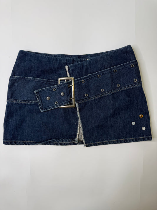 DIESEL VINTAGE Y2K BELTED DENIM MINI SKIRT (28, S/M)
