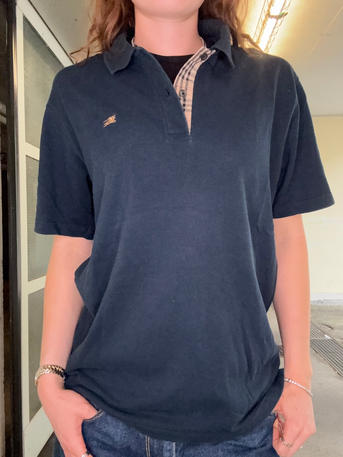 VINTAGE DARK BLUE BURBERRY POLO (L)