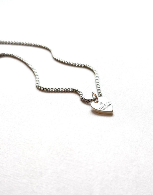 GUCCI SILVER HEART TAG VINTAGE NECKLACE