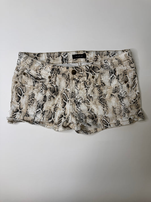 BEBE VINTAGE SNAKESKIN PRINT DENIM SHORTS