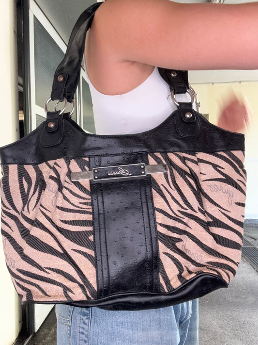 GUESS VINTAGE BLACK TIGER PRINT TOTE BAG