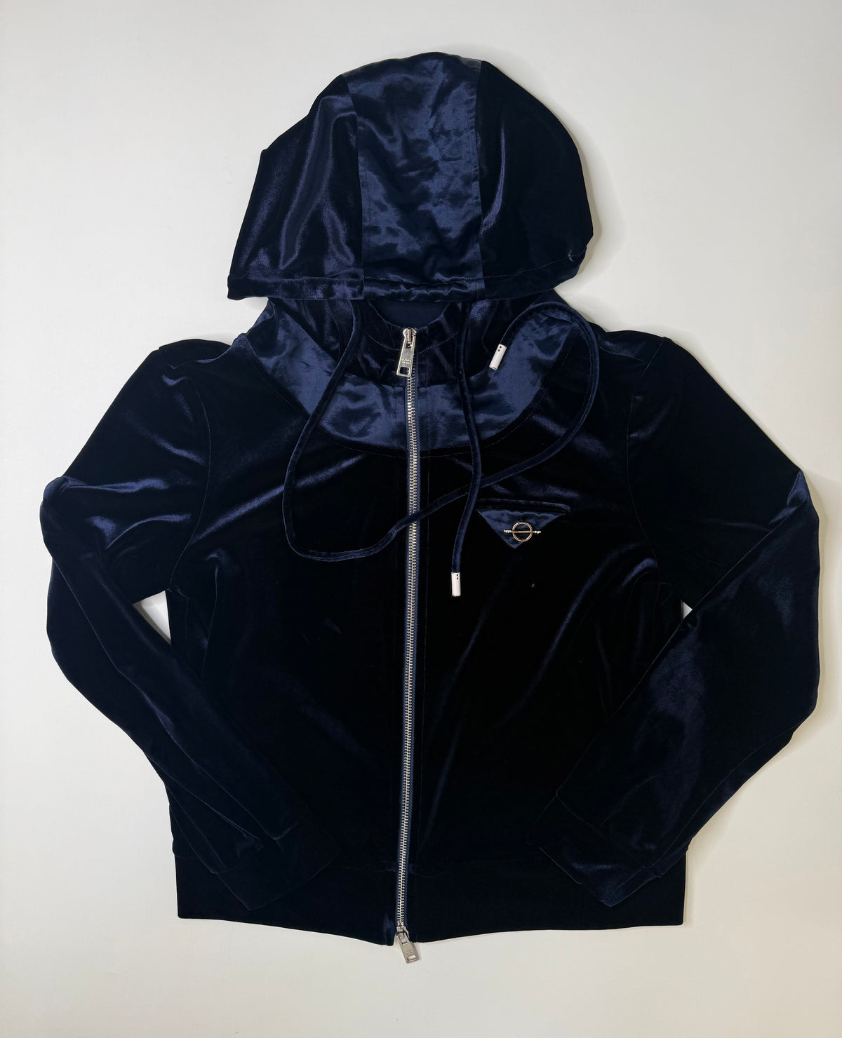 PRADA VELOUR ZIP HOODIE (NAVY)