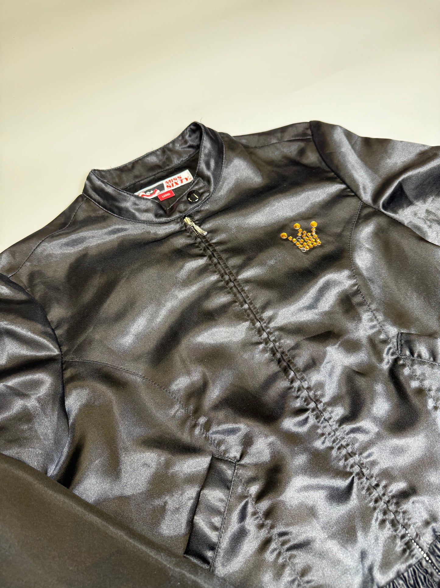 VINTAGE 2000s MISS SIXTY RHINESTONE RUFFLED JACKET