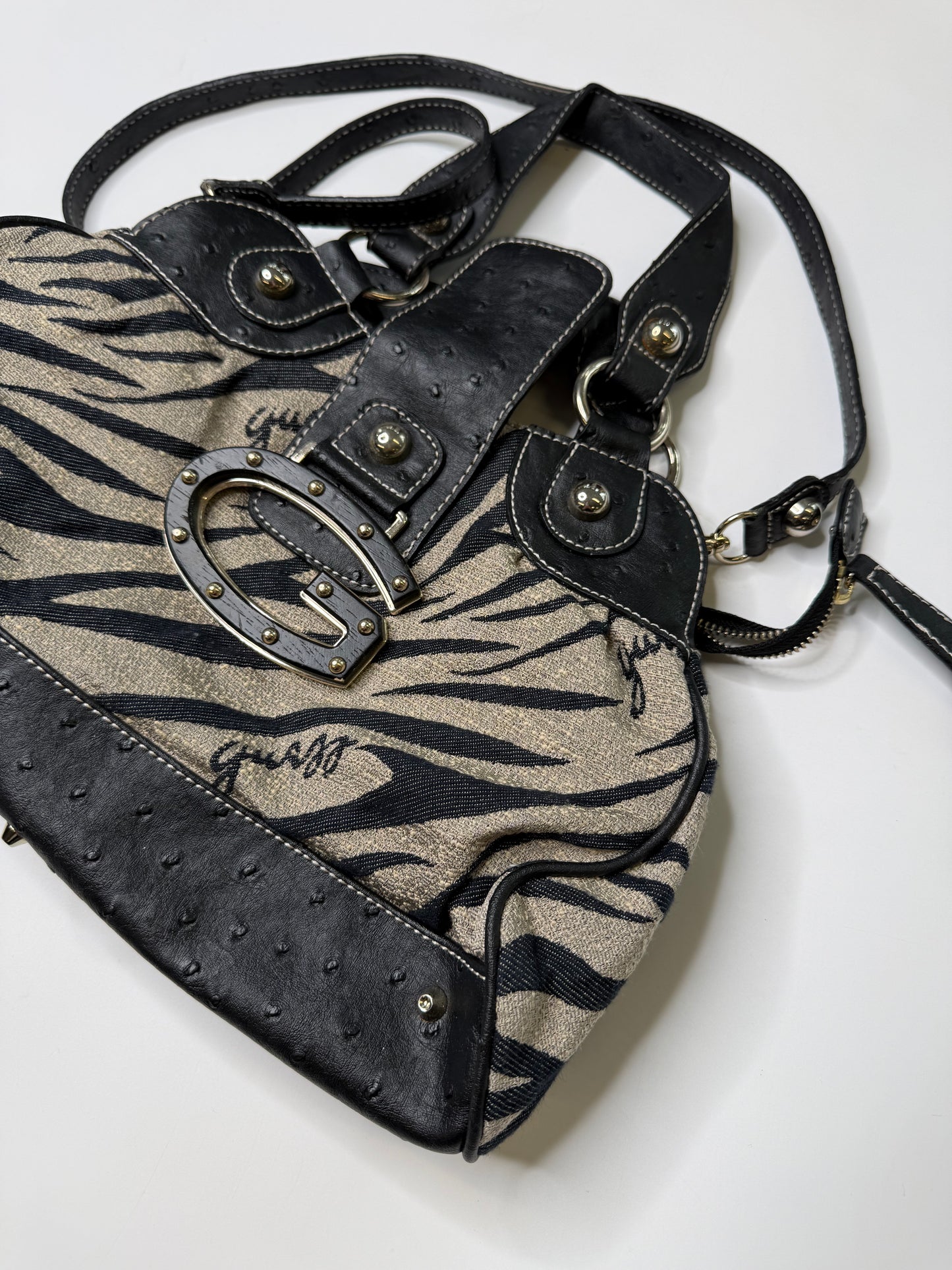 SPECIAL VINTAGE GUESS ZEBRA PRINT SHOULDER BAG (GREY/BLACK)