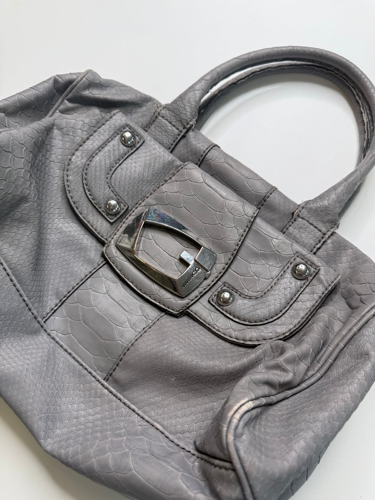 GUESS VINTAGE GREY SNAKE-EMBOSSED SATCHEL