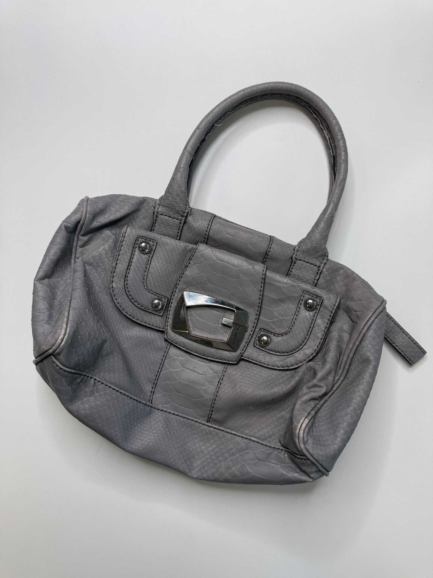 GUESS VINTAGE GREY SNAKE-EMBOSSED SATCHEL
