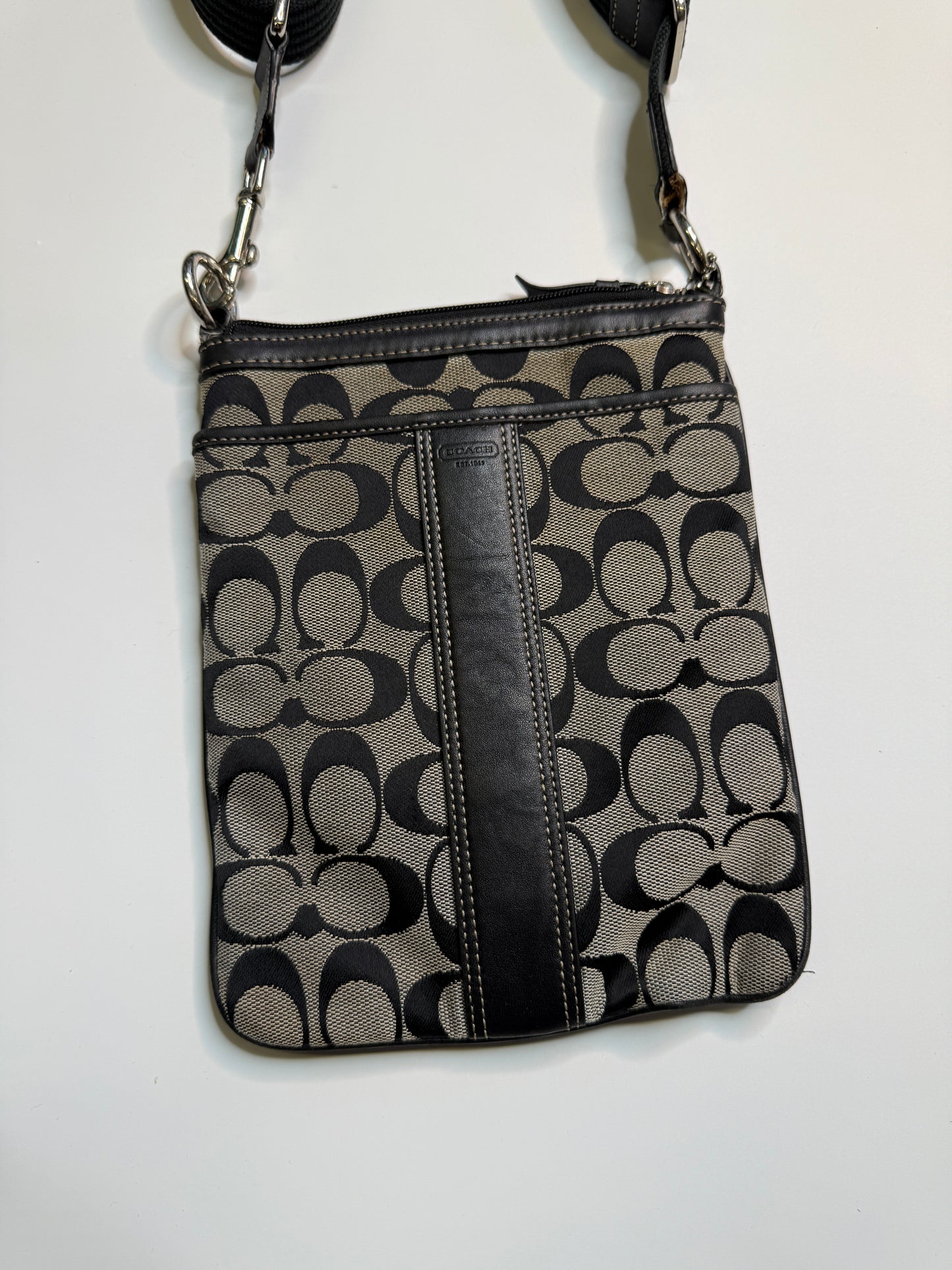 COACH MONOGRAM CROSSBODY BAG WITH REAL LEATHER PARTS