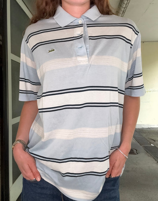 VINTAGE LACOSTE STRIPED BABYBLUE SHADE POLO (L/XL)