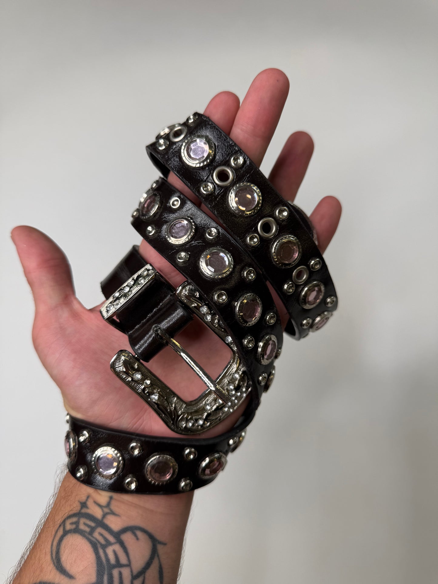 MADONNA RHINESTONE STUDDED WESTERN BELT – SILVER BUCKLE BLACK (S-M)
