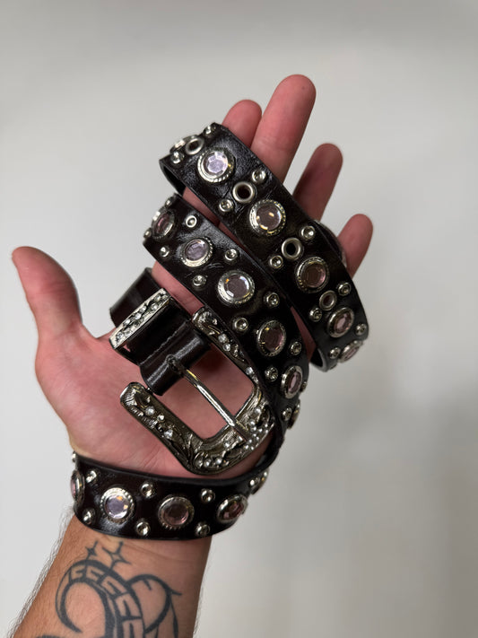 MADONNA RHINESTONE STUDDED WESTERN BELT – SILVER BUCKLE BLACK (S-M)