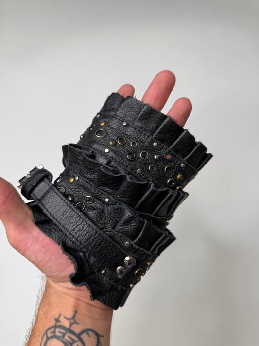 DECONSTRUCTED RUFFLE LEATHER BELT BLACK (S)