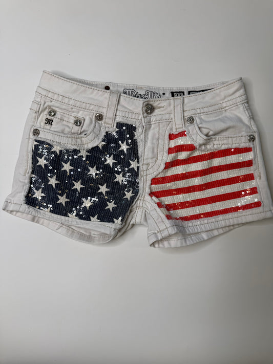 MISS ME VINTAGE AMERICAN FLAG SEQUIN DENIM SHORTS (27)