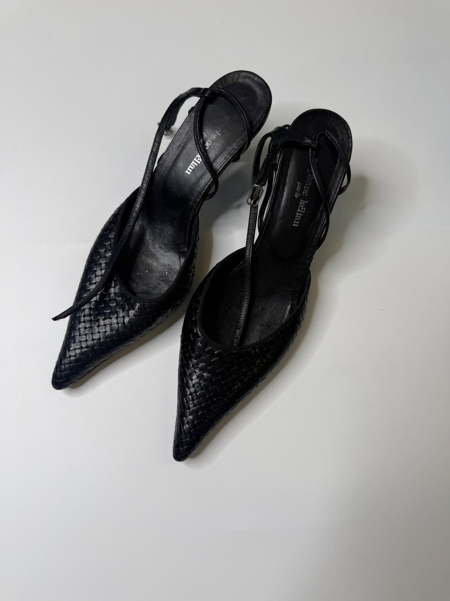 STÉPHANE KÉLIAN VINTAGE WOVEN LEATHER SLINGBACK HEELS