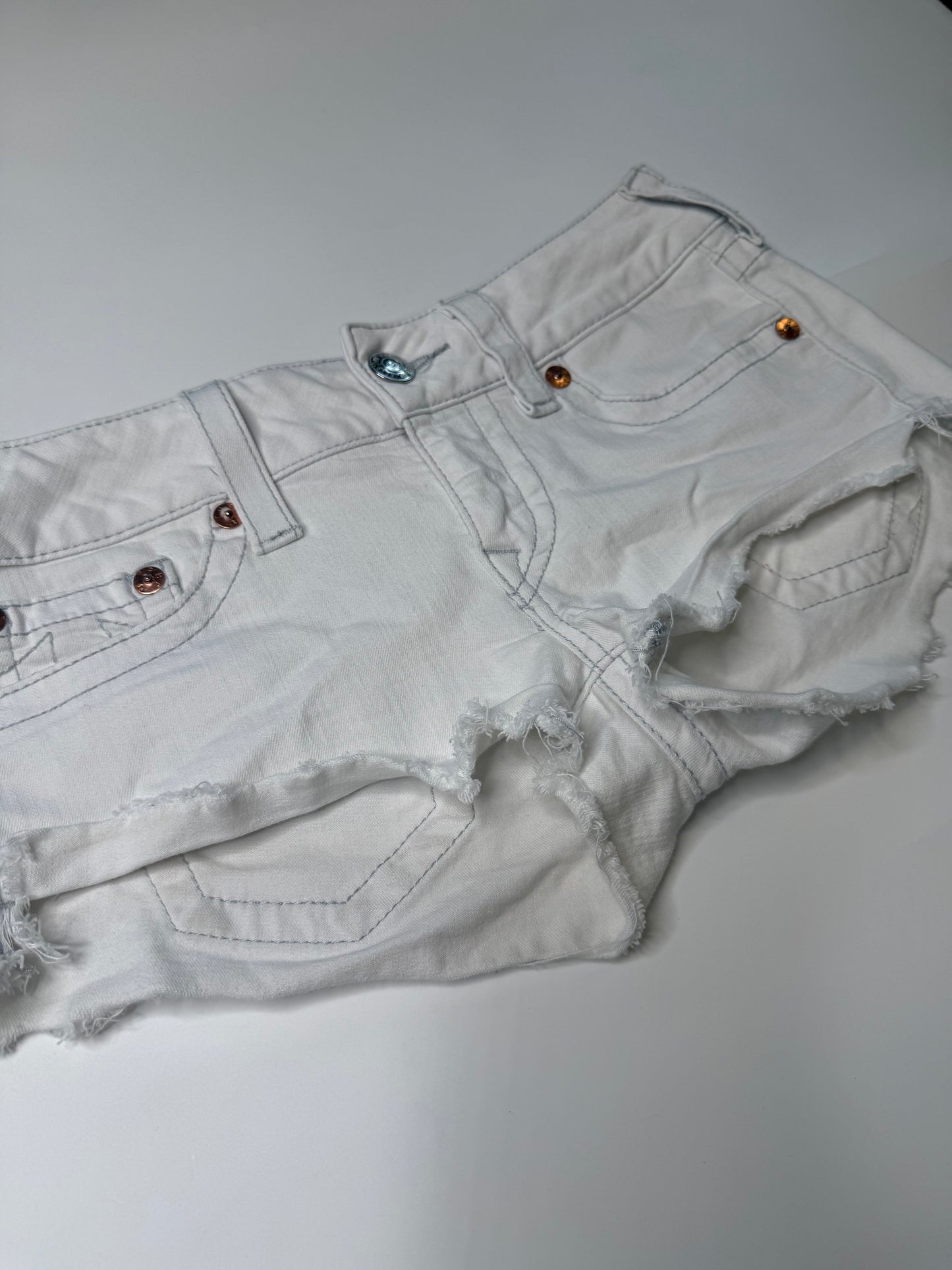TRUE RELIGION VINTAGE RHINESTONE CUTOFF DENIM SHORTS