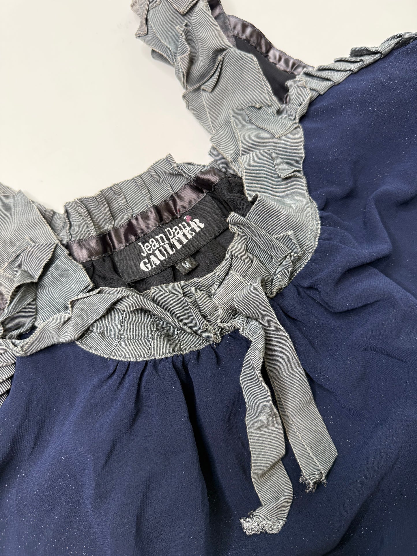 JEAN PAUL GAUTIER VINTAGE DRAPED RUFFLE TRIM TOP (M)
