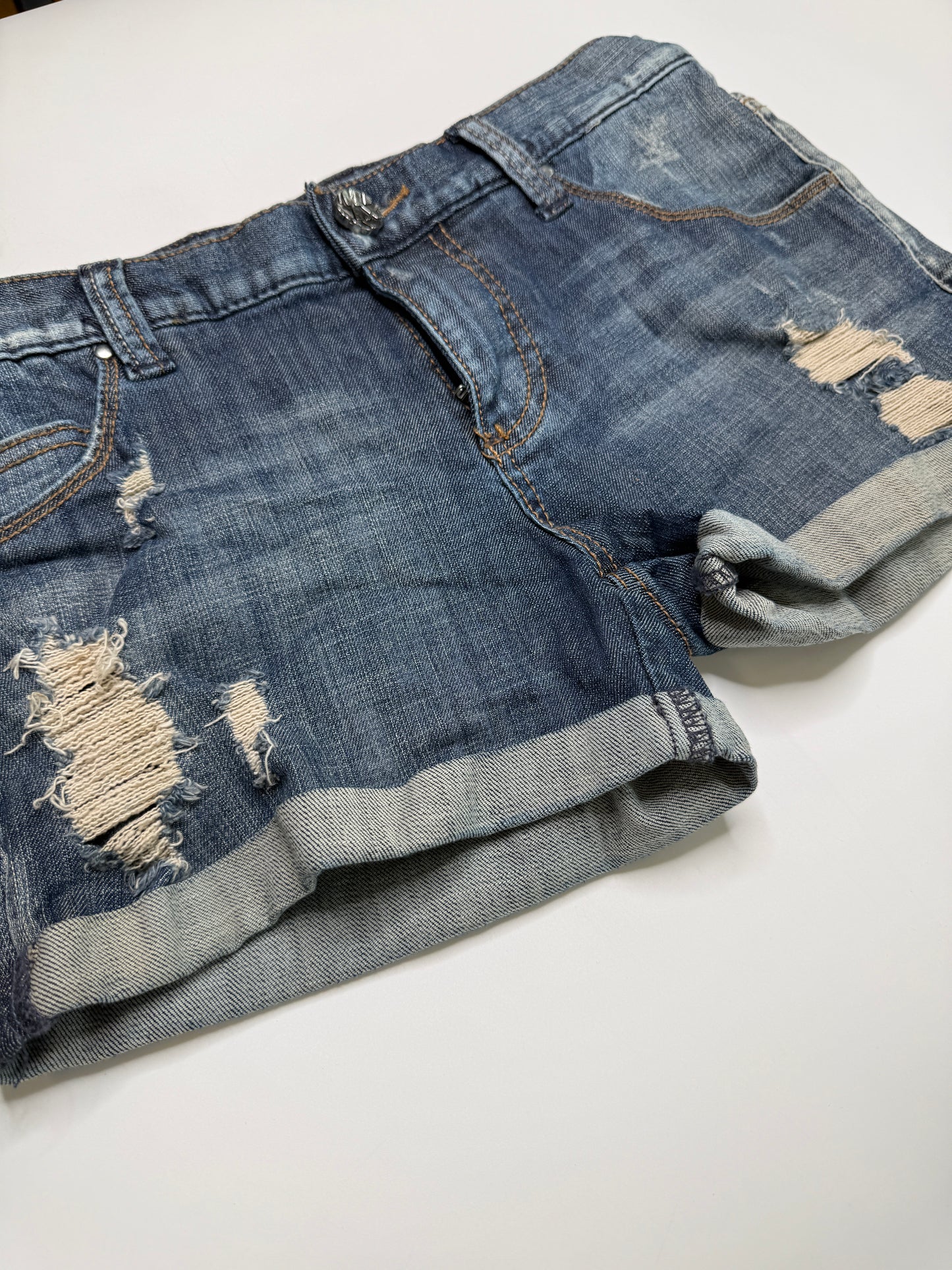 VINTAGE MISS SIXTY DISTRESSED DENIM SHORTS (S)