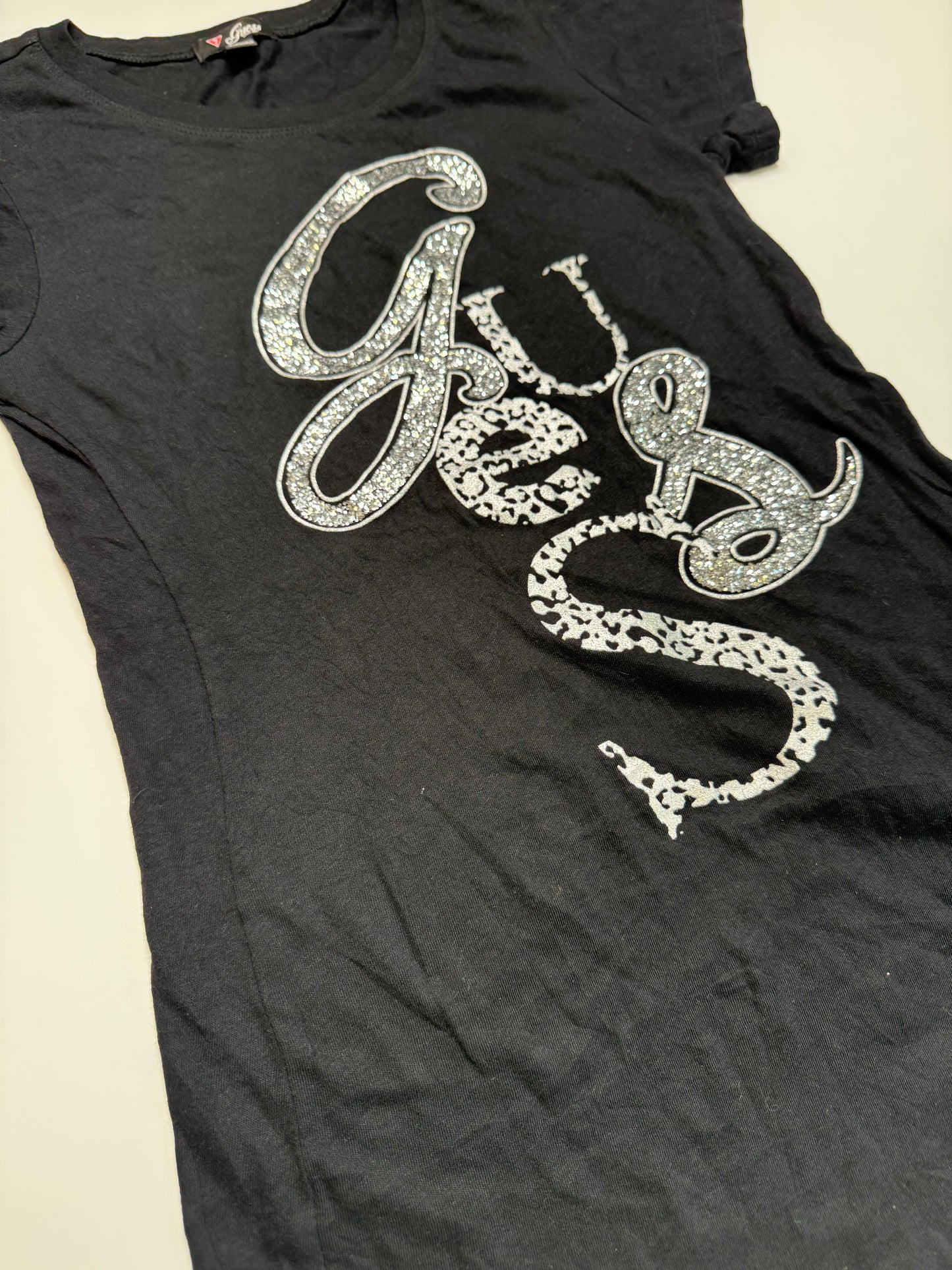 GUESS VINTAGE GLITTER CHEETAH LOGO T-SHIRT (S)