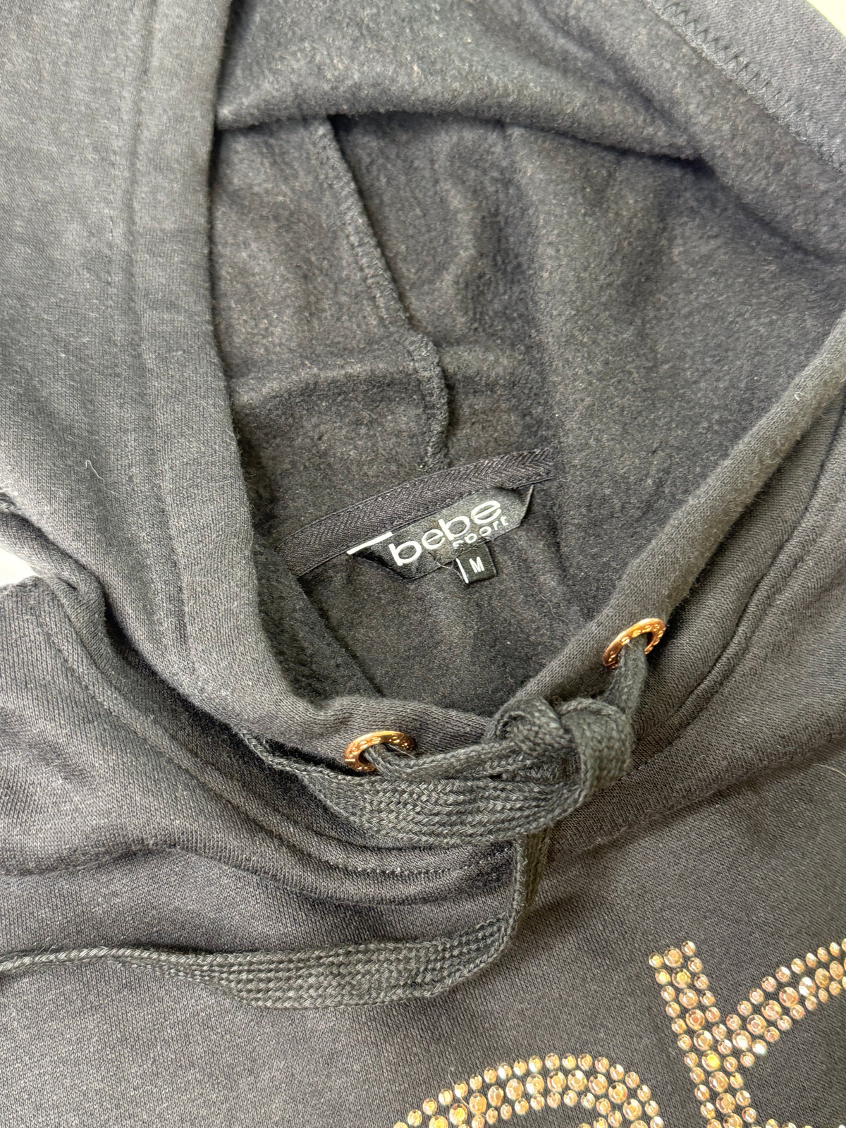 BEBE RHINESTONE LOGO HOODIE BLACK (M)