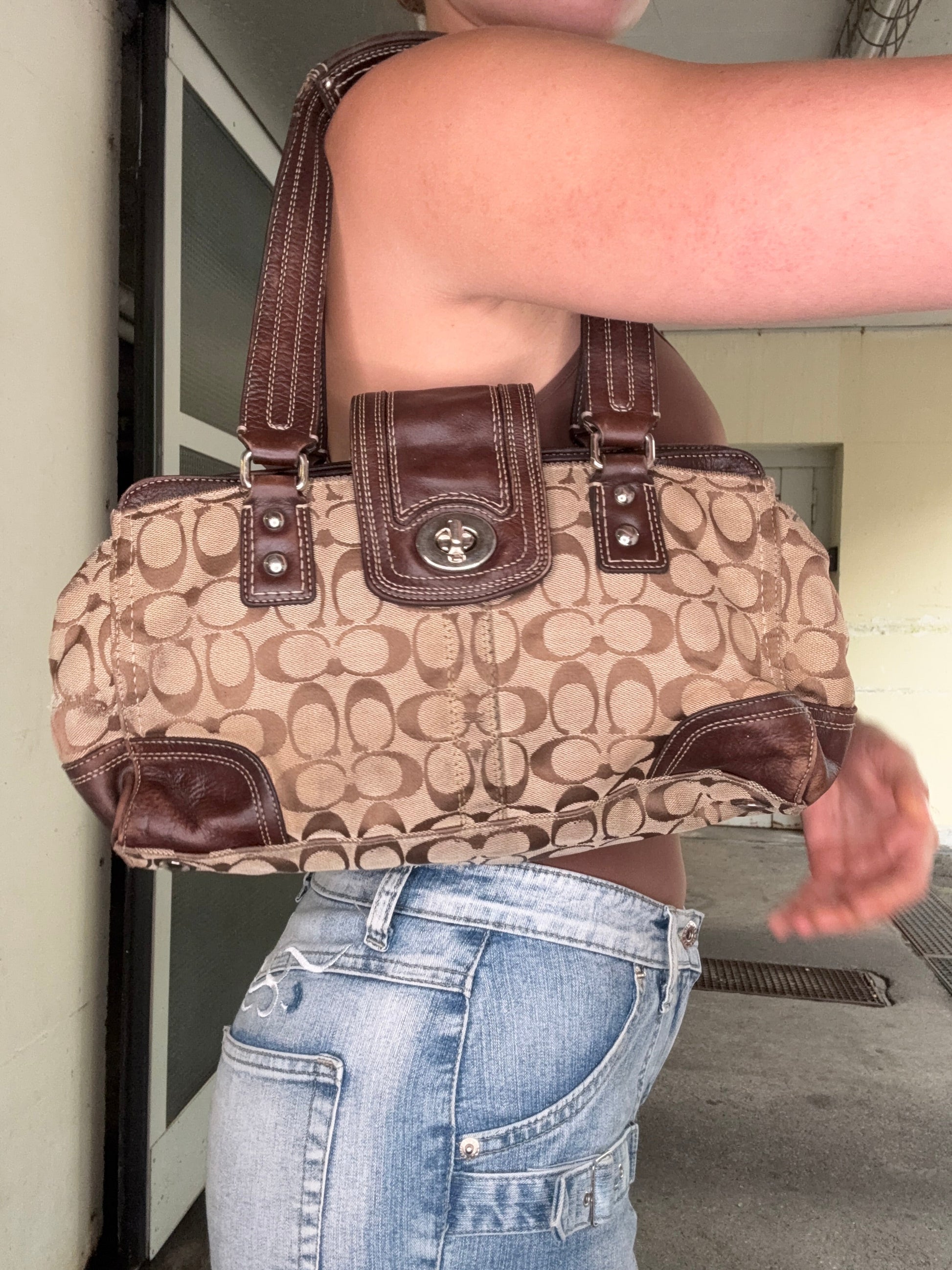 COACH VINTAGE SIGNATURE CANVAS SATCHEL BAG