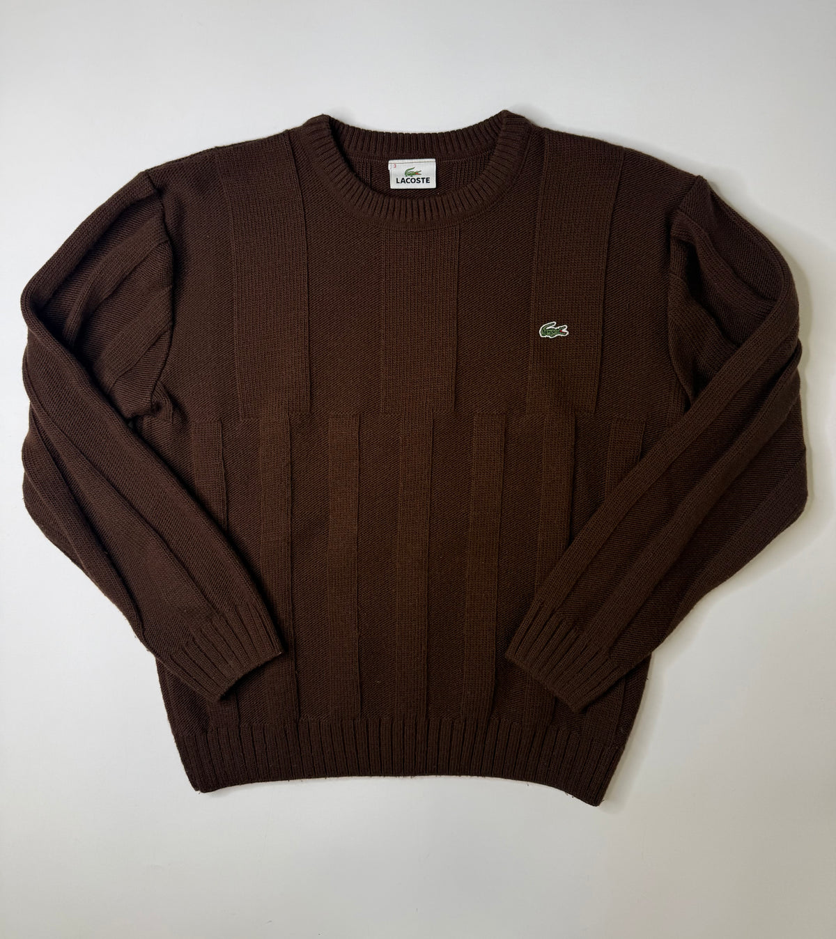 LACOSTE RIBBED KNIT SWEATER BROWN (S/M)