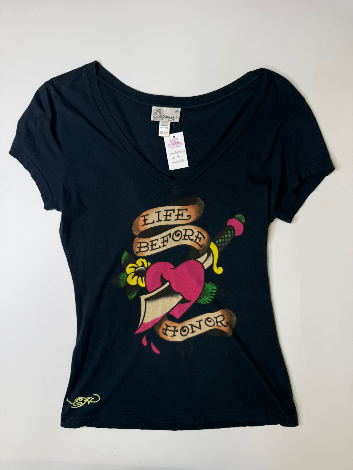 ED HARDY LIFE BEFORE HONOR TEE – NAVY (M)