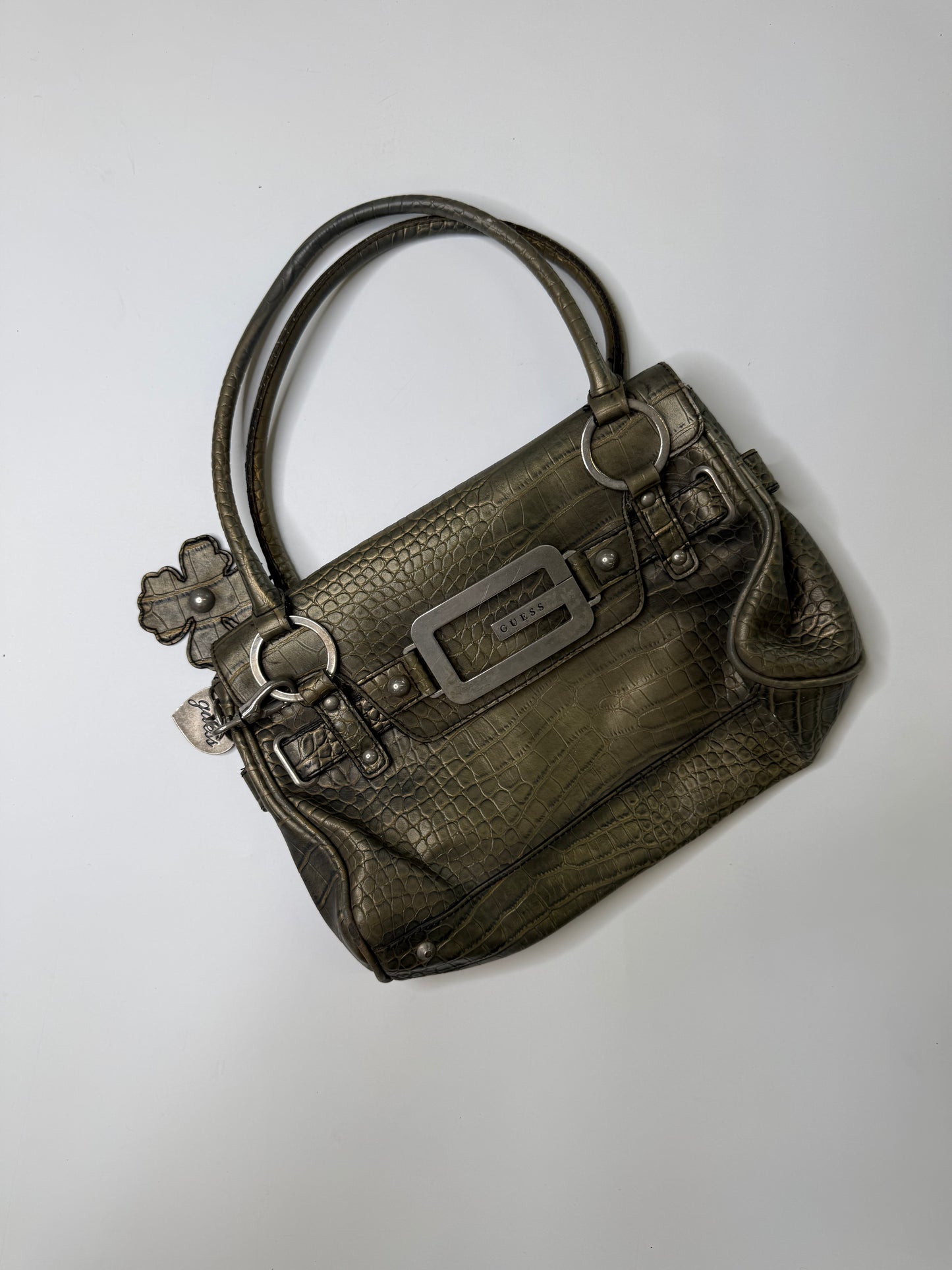 GUESS CROC EMBOSSED BAG (PEWTER)