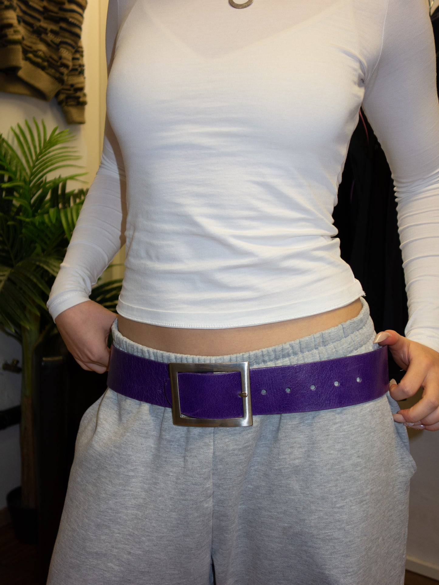 VANZETTI REAL LEATHER BELT PURPLE/SILVER