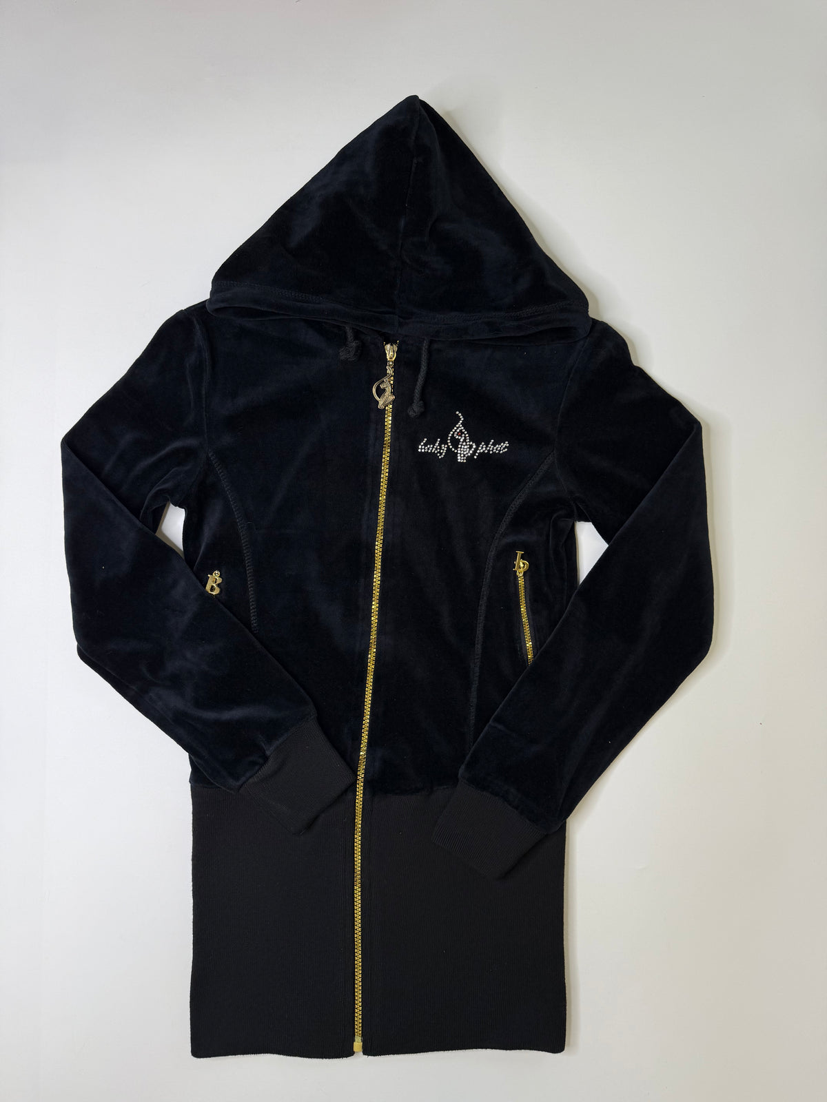 BABY PHAT RHINESTONE VELOUR HOODIE SINCHED WAIST BLACK