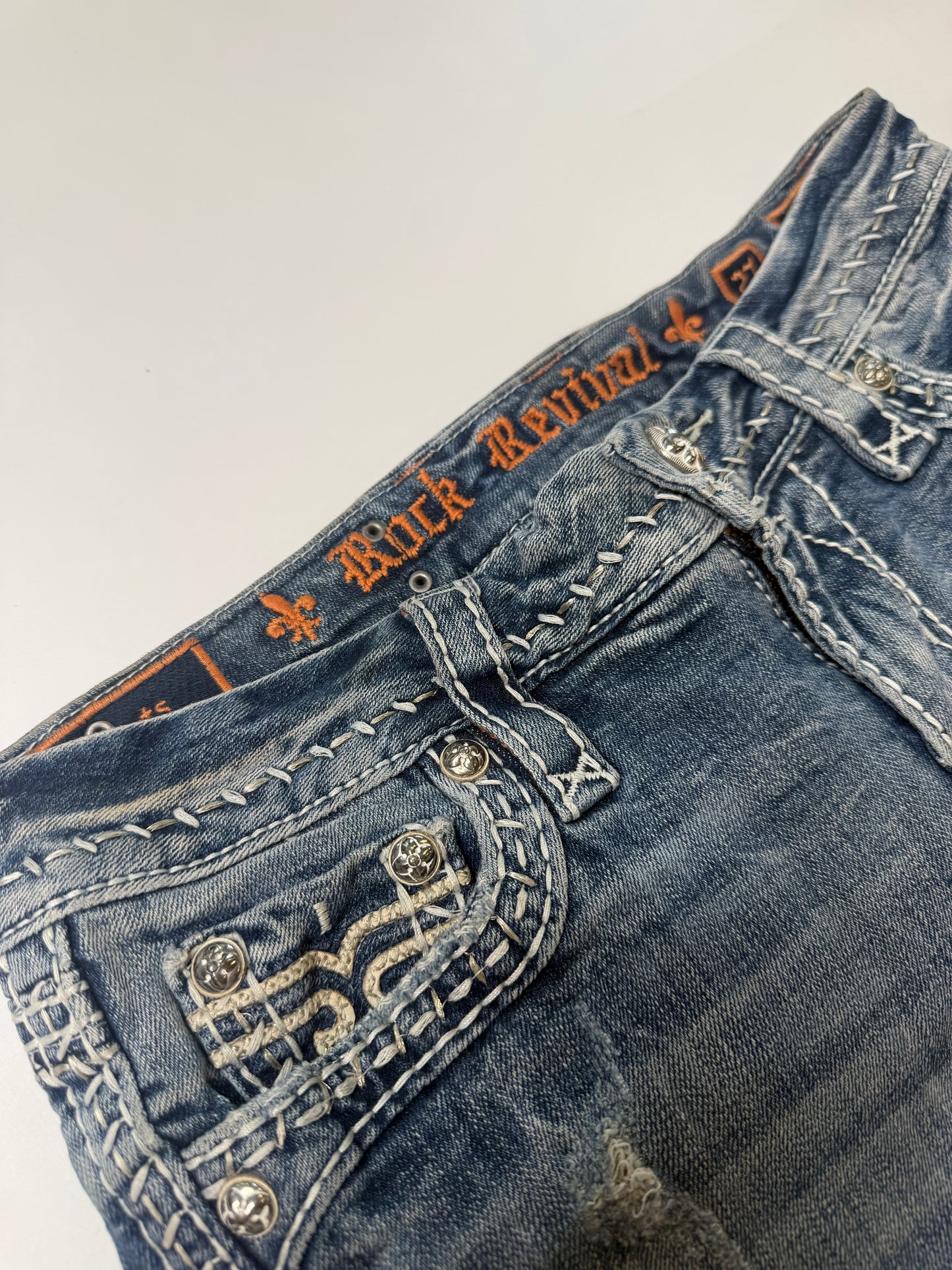 ROCK REVIVAL VINTAGE FLEUR-DE-LIS DENIM SHORTS