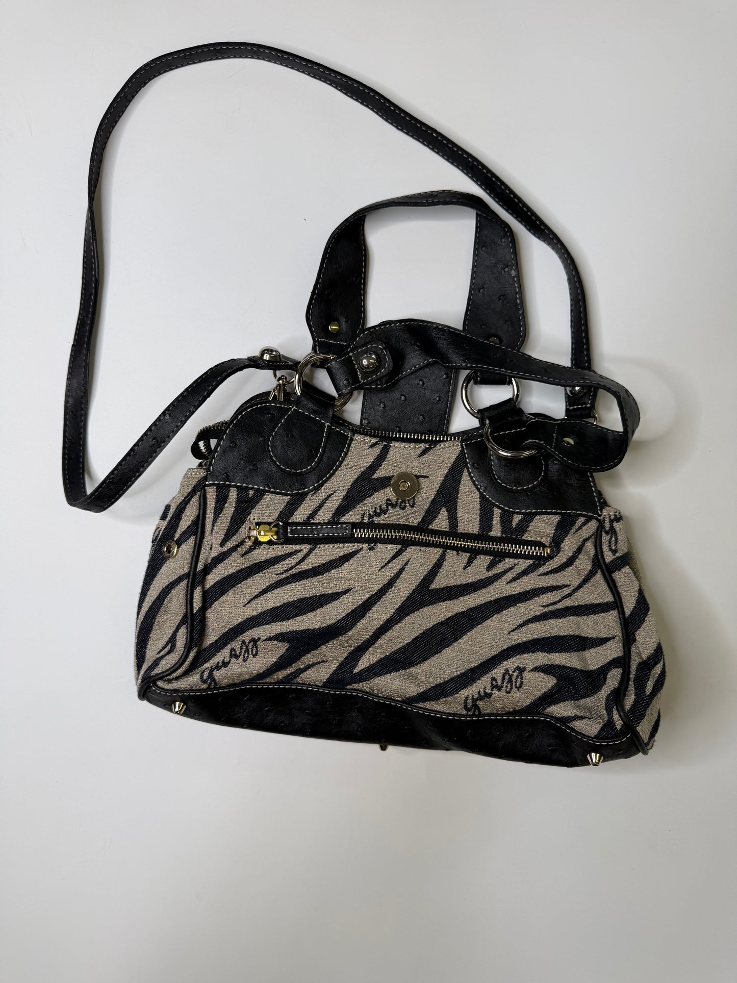 SPECIAL VINTAGE GUESS ZEBRA PRINT SHOULDER BAG (GREY/BLACK)