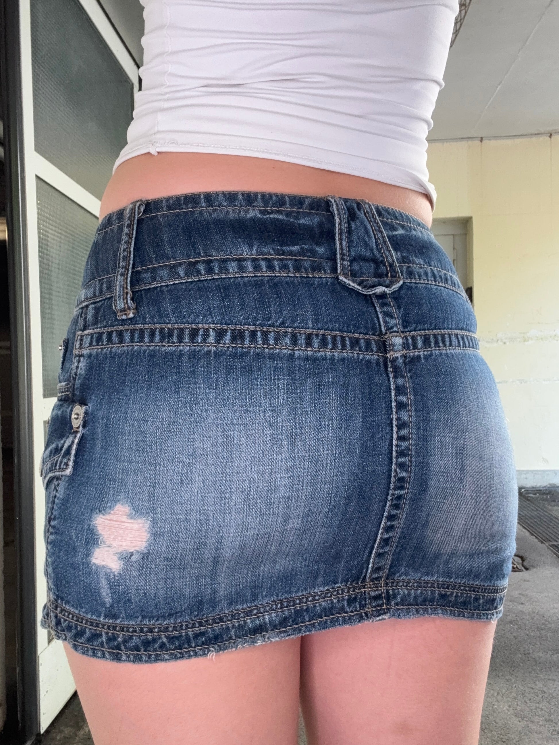 BURBERRY JAPANESE VINTAGE DISTRESSED DENIM MINI SKIRT