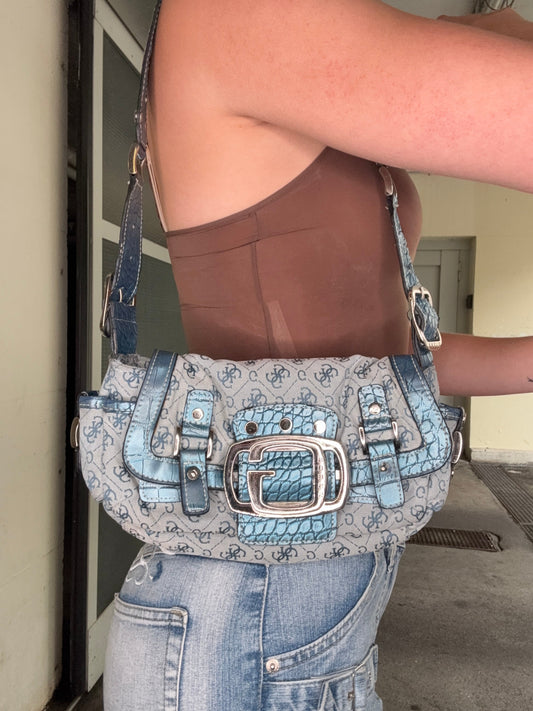GUESS VINTAGE Y2K CROC-TRIM SHOULDER BAG
