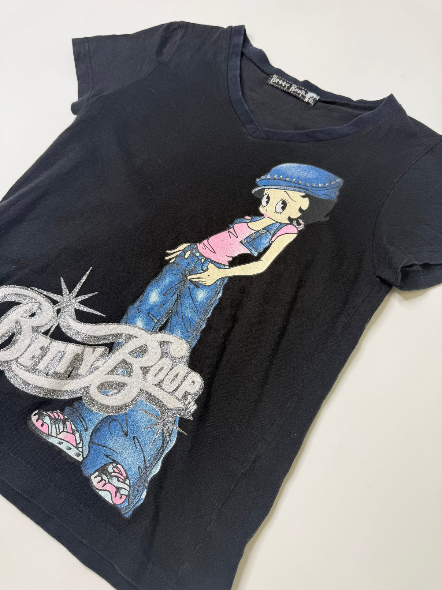 BETTY BOOP VINTAGE GLITTER DENIM GIRL GRAPHIC TEE (M)