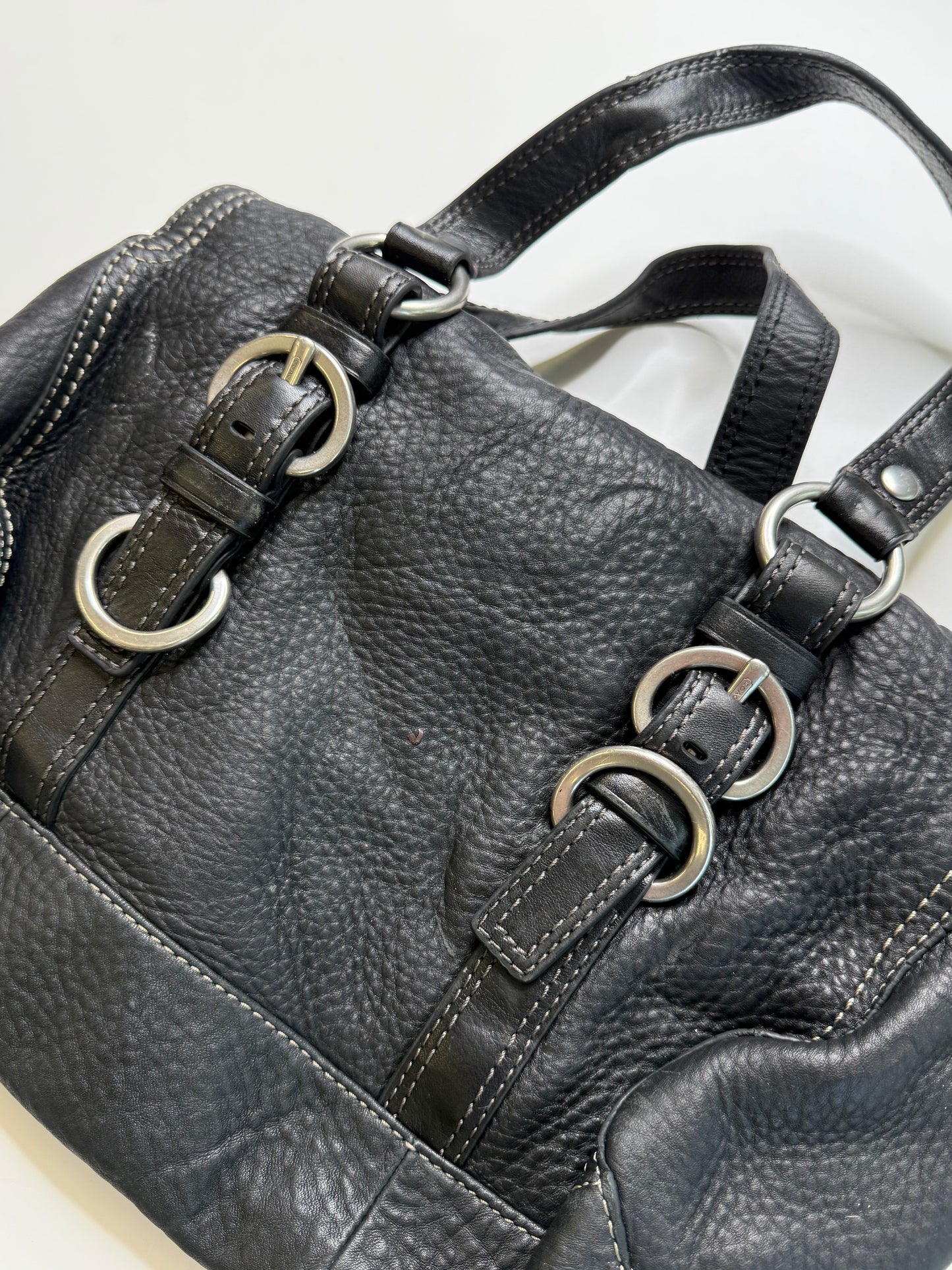 COACH VINTAGE BLACK LEATHER BUCKLE SATCHEL
