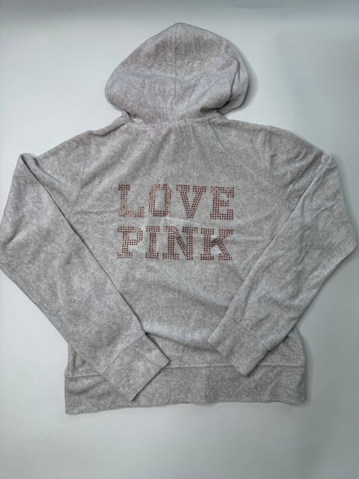 PINK VICTORIA'S SECRET VINTAGE "LOVE PINK" RHINESTONE ZIP HOODIE (L)
