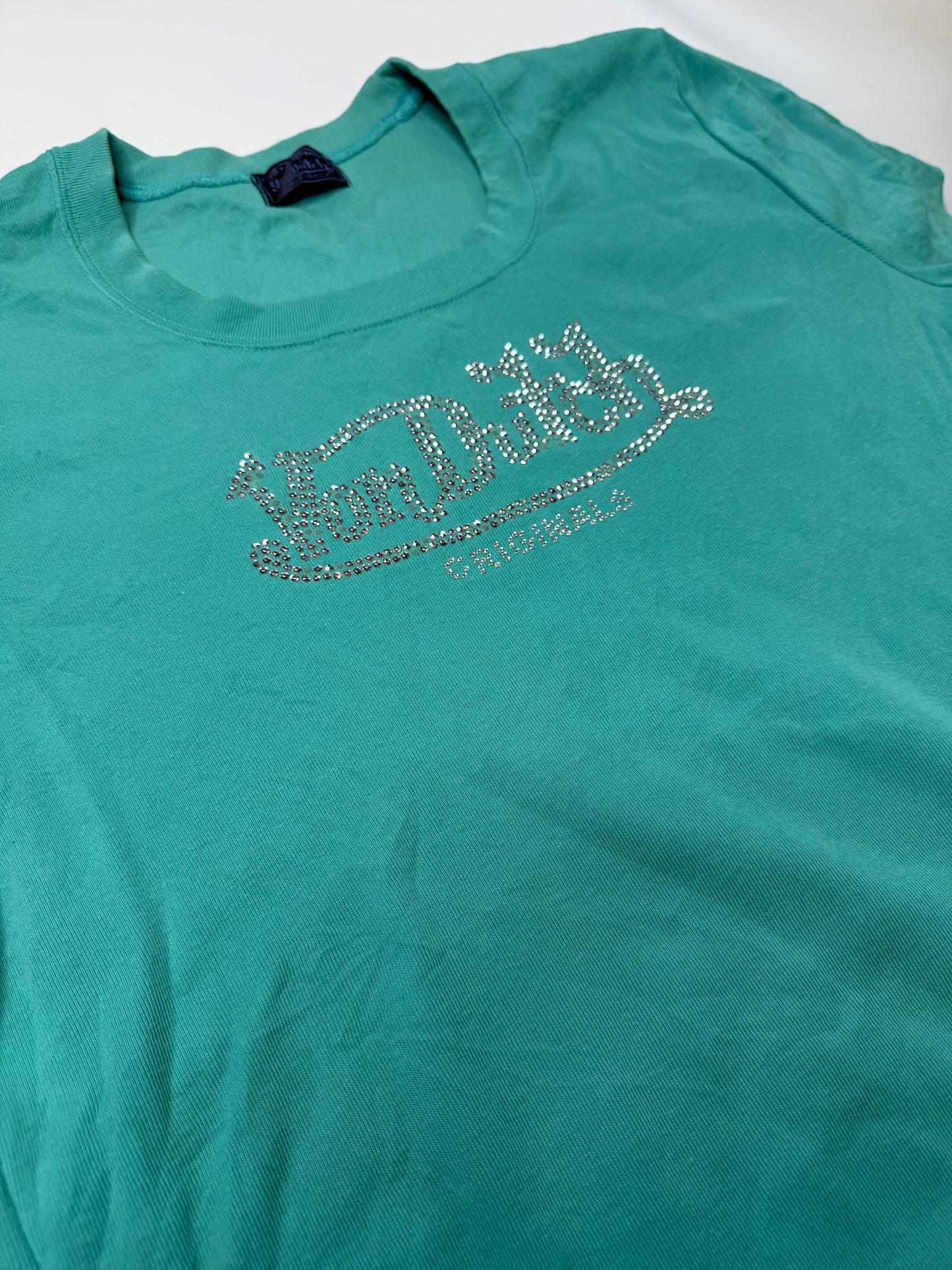 VON DUTCH VINTAGE RHINESTONE LOGO T-SHIRT (M)